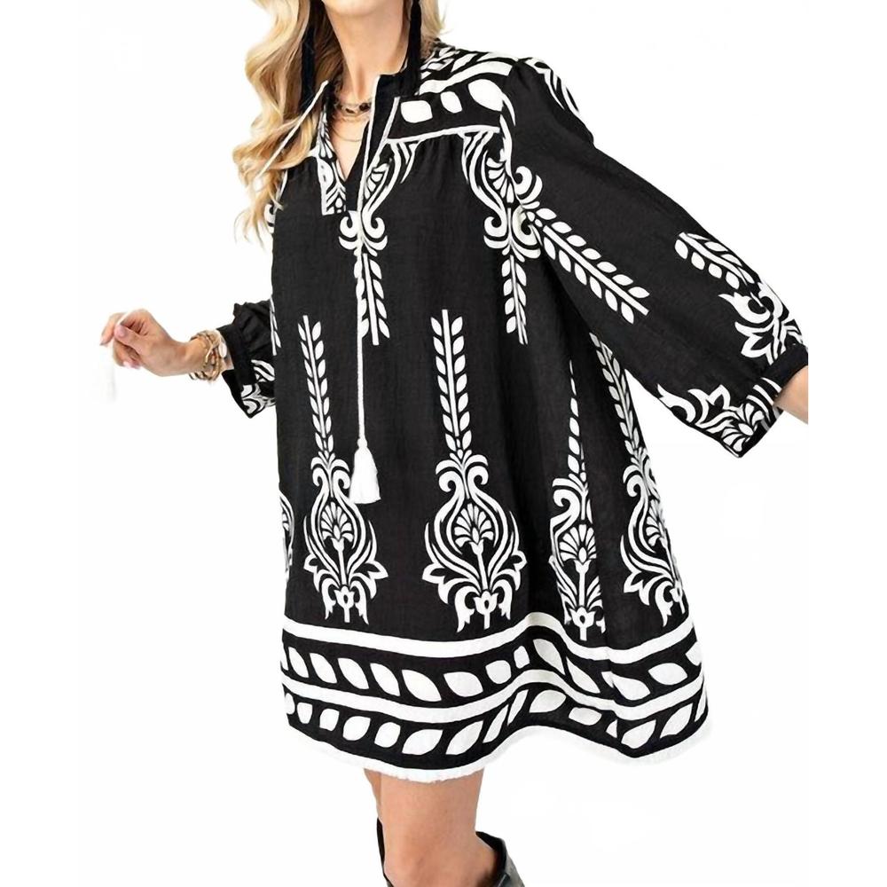 NEW GIGIO aztec fringe mini dress in black